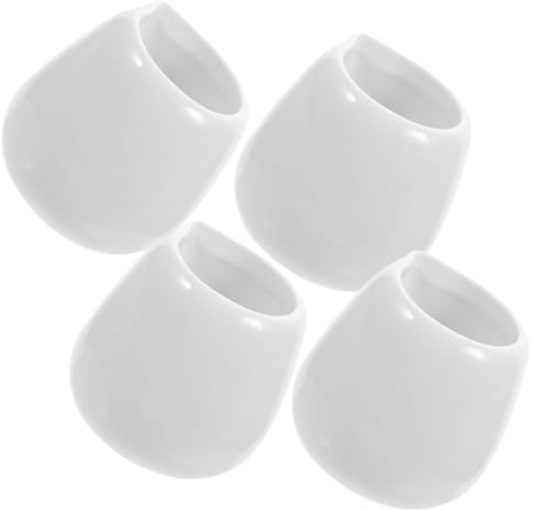 DECORNIJIA 4 pièces Lot de Mini Crémier Céramique Blanche sans Poignée Saucière avec Bec Verseur pour Sauce Chaude et Froide Distributeur de Lait et Condiments Ustensile de Table Élégant et
