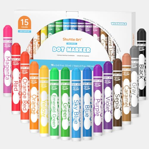 Shuttle Art Bingo Dabbers 15 st tvättbara markörer för små barn, giftfria vattenbaserade markörer för förskolebarn