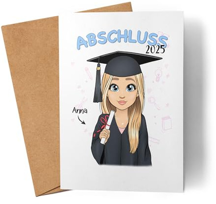 Kiddle-Design Abschluss Karte Personalisiert | Geschenk zum Schulabschluss Abi Bachelor Master Frau | Abschlussgeschenk mit Name Absolvent Abschlusskarte