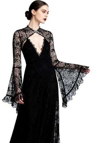 L'VOW Lace Bolero Cover Up for Women Gothic Crop Top Victorian Lace Sleeves Vampire Witch Cosplay(Black,L)