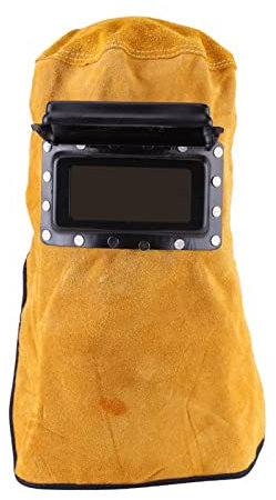 FLEXMAN Maschera Protettiva per Casco Saldatura, Circonferenza Della Testa 60 cm, Maschera Saldatura in Pelle per Saldatore, Berretto da Lavoro con Lente Ribaltabile e Drappeggio per Collo Spalle
