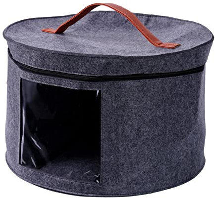 Runde Hutboxen mit Deckel – faltbare, runde Reise-Hutboxen, staubdichter Hutbox-Organizer, 43,2 x 27,9 cm Hutaufbewahrungslösung, dekorativer Schrank-Organizer für Damen und Herren (Grau, Schwarz)