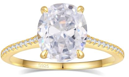 BAGUTTA PAVONE 1.5CT CZ Oval Cut Engagement Rings for Women,Women’s 925 Sterling Silver Solitaire Wedding Bands Engagement Promise Rings for Her with 18K Yellow Gold Plated Size 4