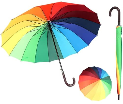 Ombrello da golf arcobaleno da 114,3 cm, antivento, 16 costole, grande, resistente, con manico lungo, dritto anti-UV, con baldacchino rinforzato, grande ombrellone manuale per adulti, uomini e donne