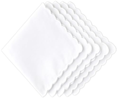 QYHON Pañuelos de tela para mujer, juego de 5 pañuelos blancos de tela de algodón, pañuelo blanco con borde ondulado, pañuelos pequeños para mujer (30 x 30 cm)