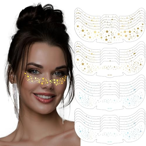 Glitter Freckles Face Tattoos, 24PCS Temporary Freckle Tattoo Stickers (12 Gold + 12 Holographic), Waterproof Glitter Face Stickers for Festivals, Party Makeup & Rave Accessories
