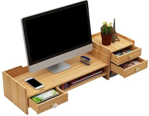 Genérico Soporte para Monitor de Escritorio - Base Para Ordenador De Sobremesa | Estante De Madera Accesorios Oficina En Casa PC Portátil Impresora Material Escolar Organización Y Almacenamiento