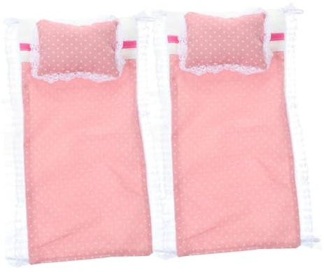 FIXOSHEE 2 Satz Kleiner Bettwäsche für Puppenhaus Rosa mit Kissen Steppdecke und Bettlaken Weiche Materialien Zubehör für Puppenbett und Miniatur Schlafzimmermöbel