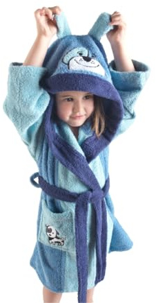 Top Towel - Accappatoio Bambino e Bambina Toby in Cotone 100% | Spugna Morbida e Assorbente Certificata OEKO-TEX® 450 g/m² | Con Cappuccio, Tasca e Cintura – Ideale per Bagno o Piscina - 4 Anni