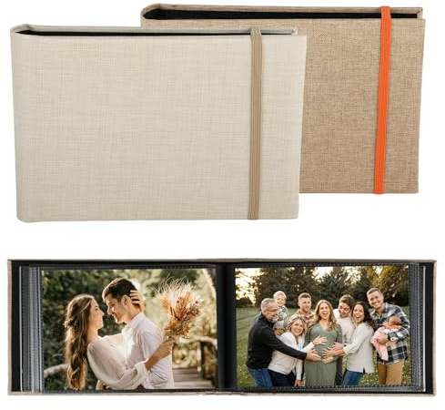 Album Photo 10x15 Lot de 2, 6 / A6 / 4R, Peut Contenir 200 Photos, Couverture en Lin, Bande Élastique, Pages Noires, Idéal pour Voyage, Anniversaire, Anniversaires et Photos de Mariage