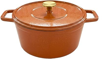 Sitram 717606 - Olla de hierro fundido esmaltado (2,5 L, redondo, diámetro 20 cm, color naranja con purpurina, interior esmaltado blanco, botón de acero inoxidable, color dorado – todas las luces