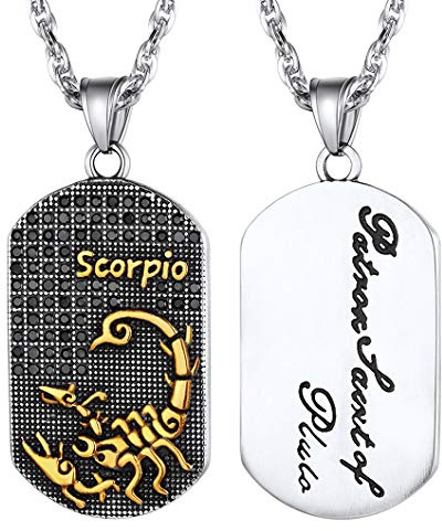 Hip Hop Scorpio Dog Tag Necklace Constellations Pendant Horoscope Charm with Chain Zodiac Jewelry