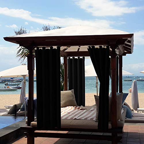 ele ELEOPTION Outdoor Vorhang Wetterfest, Outdoor Vorhänge mit Ösen Blickdicht Vorhang Sichtschutz und Sonnenschutz, Outdoor Gardinen für Terrasse Balkon Garten Hof (2 Stücke/ 132 X 213cm, Schwarz)