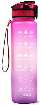 Borraccia da 1 litro, con marcatura temporale, senza BPA, senza BPA, riutilizzabile, per palestra, all'aperto e campeggio, con chiusura a scatto