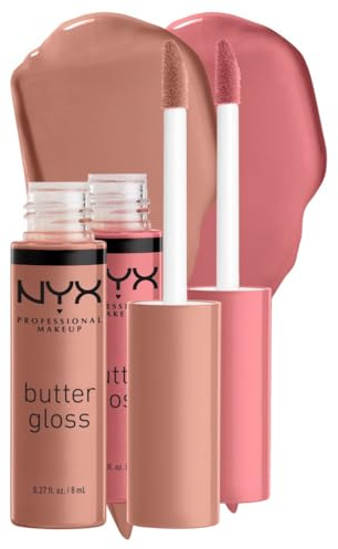 NYX Professional Makeup Lipgloss mit glänzendem Finish und nicht-klebriger Formel, Butter Gloss, Madeleine & Tiramisu, Doppelpack