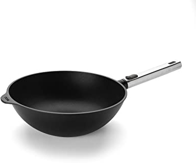 Woll Diamond Logic XR Pro Wok- und Rührpfanne mit Edelstahlstiel - Induktiv -, Ø 24 cm, 9 cm hoch, mit abnehmbarem Edelstahlstiel - Geeignet für alle Herdarten, Aluminiumguss, Antihaft-Versiegelung