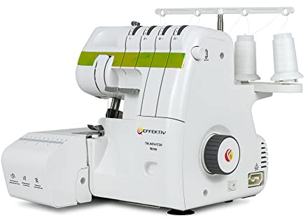EFFEKTIV Tagliacuci Overlock Triumphator 1800X, Macchina da Cucire, Filettatura 2/3/4 con Differenziale, Telaio Interamente Metallo, 20punti, Infilatura Automatica, Potenza 120W - 1350punti/min, Verde