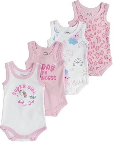 Chicco Set de 4 Bodies Sin Mangas Bebé-Niñas sin Mangas de Algodón 100% con Cómoda Abertura NOS_1