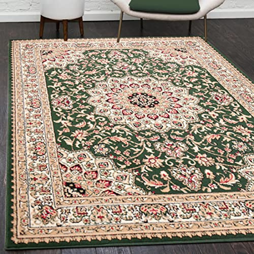 Mazovia Teppich Wohnzimmer 100x200cm Grün Orientalisch Traditionell Weich | Teppich für Schlafzimmer Büro Esszimmer Pflegeleicht Tierfreundlich Allergikerfreundlich Fußbodenheizungsgeeignet Kurzflor