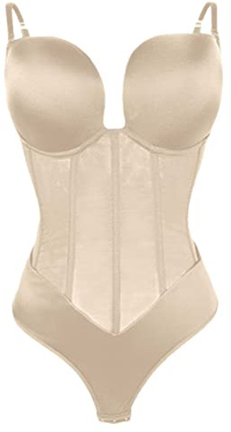 Adhdyuud Body adelgazante para mujer sin espalda corsé Push Up, carne, L
