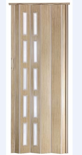 Falttür Höhe 201 cm Einbaubreite bis 80 cm Schiebetür Sonoma Eiche hell farben mit Fenster Riegel/Verriegelung Doppelwandprofil Neu