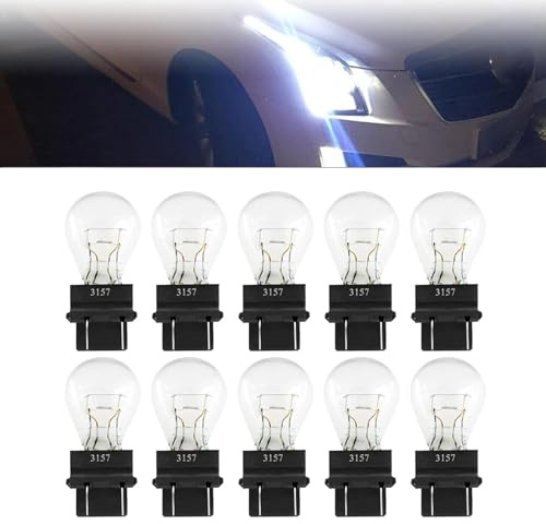 Tesnaao 10 Pack Car Instrument Light Bulb, 3157 Brake Light Bulb, 12V 21/5W Automobile Lighting Replacement Accessory, Universal for Most Cars, Trucks and Vans (White)