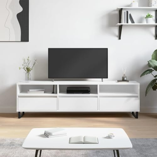 Iiaky TV-Schrank Weiß 150x30x44,5 cm Holzwerkstoff Fernseher Tisch Modern Sideboard Tv