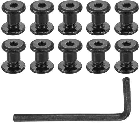 sourcing map 20 Sets Screw Post, Male M5x5mm Stainless Steel Screw Rivets, Female 6x6 Hex Drive Binding Screws Belt Buckle Binding Bolts Leather Fastener with 1Pcs Wrench, Black