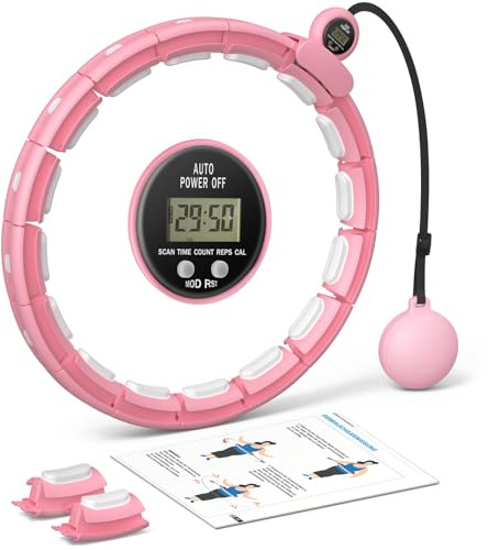 MERACH Hula Hoop para Adultos con Contador de Calorías y Bolas de Peso, Hula Hoop Fitness Silencioso, Desmontable, para Cintura 84-144 cm, para Quemar Grasa y Cardio, Equipo de Entrenamiento en Casa