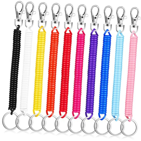 HONITANO 10 Pièces Porte Clés Spirale Élastique Porte Clé Ressort Extensible Corde Élastique pour Badges Cartes Identification Usage Quotidien