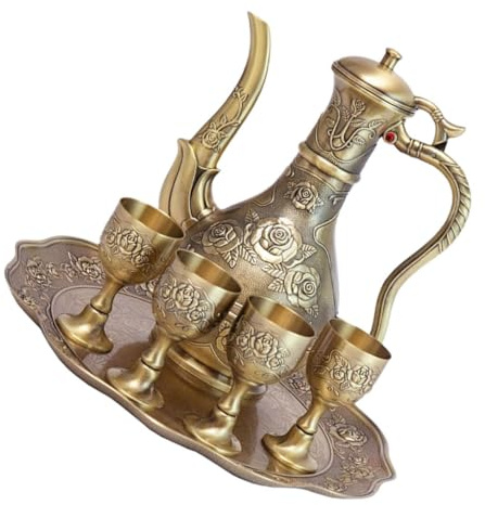 LIFKOME Vintage de Service à Thé Turc Métal avec Cafetière Gobelets et Plateau Bronze Ancien pour Décoration de Table et Occasions Festives