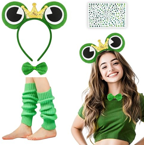 Frosch Kostüm Erwachsene, 4 Stück Froschkönig Kostüm Dame Froschkostüm | Frosch Haarreif Karneval Accessoires Froschkostüm Damen für Karnevalskostüm Faschingskostüm Party