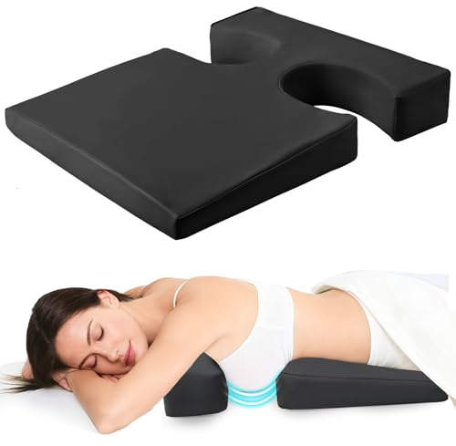 KONOVOLY Breast Pillow for Sleeping, Bolster T-Wedge Cushion Massage for Bust Sizes (AA-D), Comfort Bolster Wedge, Chest Massage Table Prone Pillow for SPA, Memory Foam, Black