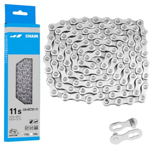 Cadena de Bicicleta de 11 Velocidades, 116 Eslabones y Quicklink, Cadena de Eslabones para Mountain Bike, Sportbike Duradera Compatible, para Bicicletas de Montaña, Coches de Carreras (Plateado)