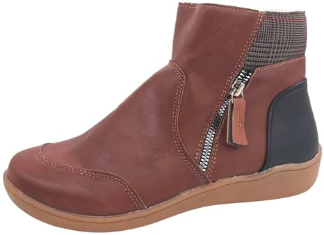 Generisch Scarpe per diabetici, da donna, invernali, foderate, morbide, comode e comode, con chiusura a strappo laterale, in stile retrò, corte, marrone, 39 EU