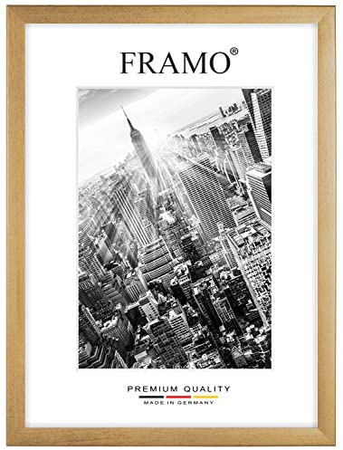 FRAMO Holz Bilderrahmen 43 x 70 cm nach Maß - Gold Gewischt | Größe wählbar | inkl. entspiegeltes Acrylglas | Rahmen für Puzzle | Foto | Poster