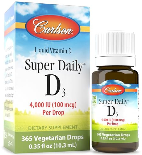 Carlson - Super Daily D3 4,000 IU (100 mcg) per Drop, Vitamin D Drop, Liquid Vitamin D3, 1-Year Supply, Unflavored, 365 Drops (10.3 mL)