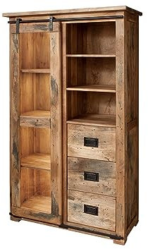 MASSIVMOEBEL24.DE Railway Vitrine 100x45x175 Mango, Farbe:Natur lackiert, Größe:100x45x175 cm (BxTxH)