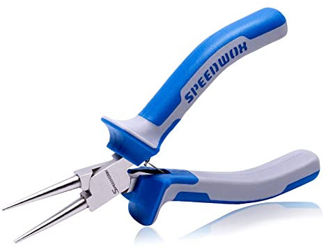 SPEEDWOX 5 Inch Round Nose Pliers - Mini Ultra Tapered Jaw Precision Nippers with Spring for Craft Jewelry Making