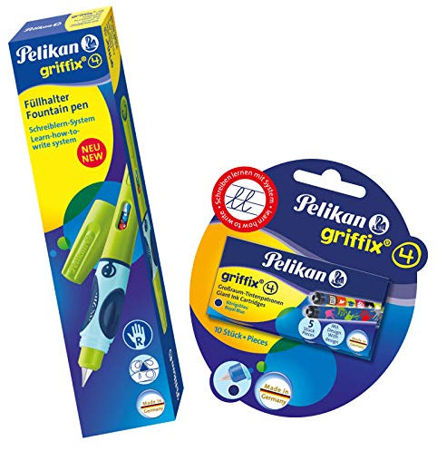 Pelikan 805674 Griffix Füllhalter für Rechtshänder mit Drehkappe, grün (Für Rechtshänder | inkl. Tintenpatronen)