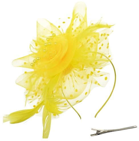 DRESHOW Fascinator Hüte für Damen Pillbox Hut mit Schleier Stirnband und Einer Gegabelten Clip Tea Party Kopfbedeckung