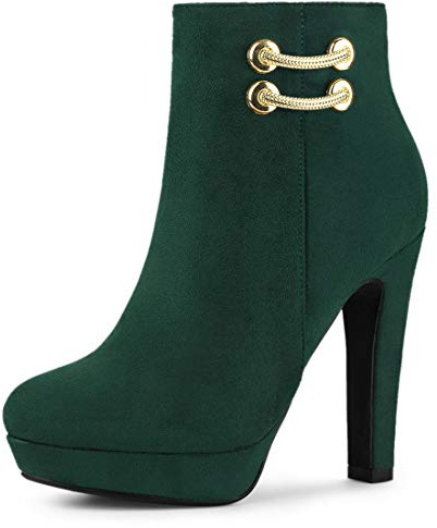 Allegra K - Stivaletti da donna con punta arrotondata, tacco alto e plateau, Verde (Lyndee), 38 EU