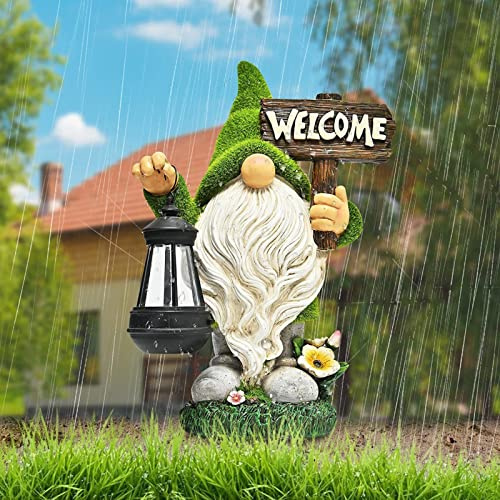 Estatua de Gnomo para Jardín con Luces LED Solares, Decoración Grande con Flocado y Adornos para Exteriores (Estilo 1)