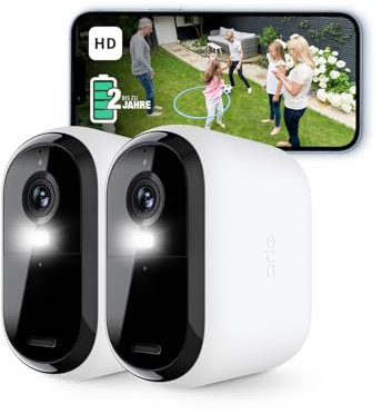 Arlo Essential HD XL Telecamera WiFi Esterno Senza Fili, Telecamera WiFi Interno, Batteria Da 24 Mesi*, Sirena Allarme Casa, Sensore Di Movimento, Prova Arlo Secure Inclusa, 2 Telecamere, Bianche