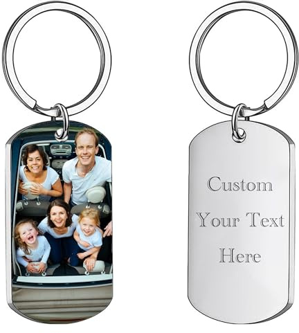 Porte-clés double face avec photo gravée personnalisée, porte-clés en acier inoxydable, créez votre photo/logo/texte, cadeau photo personnalisé pour homme et femme