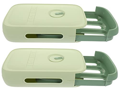 Huevera Tipo Cajón Tapa para Refrigerador, 2 Piezas | Pp Verde Claro, Diseño Apilable Rodillos, Gran Capacidad para Cocina y Uso en Nevera
