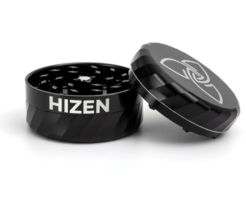 HIZEN Grinder Aluminium, 100% magnetisch ohne Gewinde, ultraleichter Kräuter Crusher, Kräutermühle, Gewürzmühle - abriebfest, magnetisch - Schwarz Ø6,3cm