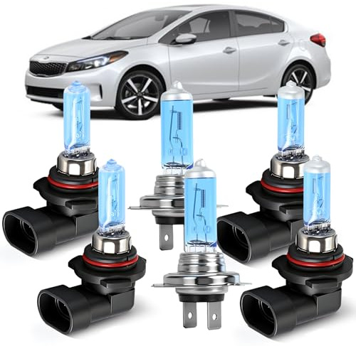 OQSNCV Fit for Kia Forte (2019 2020) Halogen Headlight Bulbs, 9005 High Beam + H7 Low Beam+ 9006 Fog Headlight Headlamp Replacement Bulbs Kit, Pack of 6