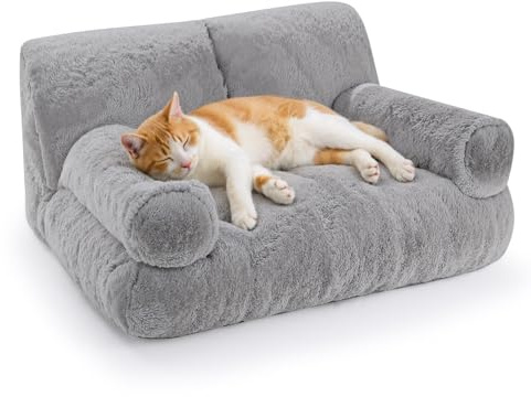 Gimars Canapé Lit pour Chat Grande Taille 10 % de Mousse en Plus, Lit Orthopédique Douillet avec Bords Relevés, Housse Amovible et Base Antidérapante,Gris