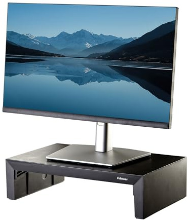 Fellowes Elevador de Monitor Everyday Plus – Soporte Ergonómico Ajustable con 3 Alturas y Almacenamiento – Para Portátil, PC, iMac – Carga Máx. 18 kg – Negro